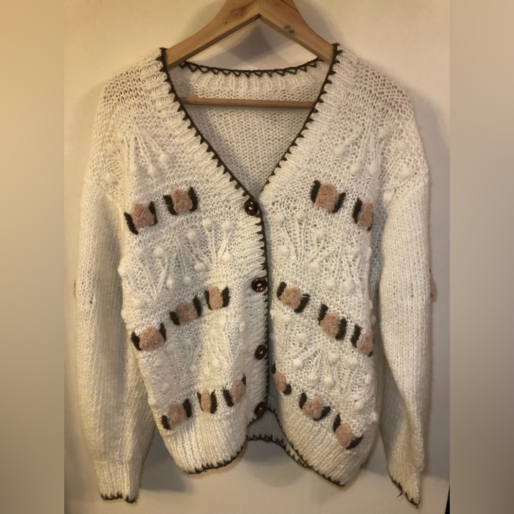 White Crochet Cardigan with Flower Design